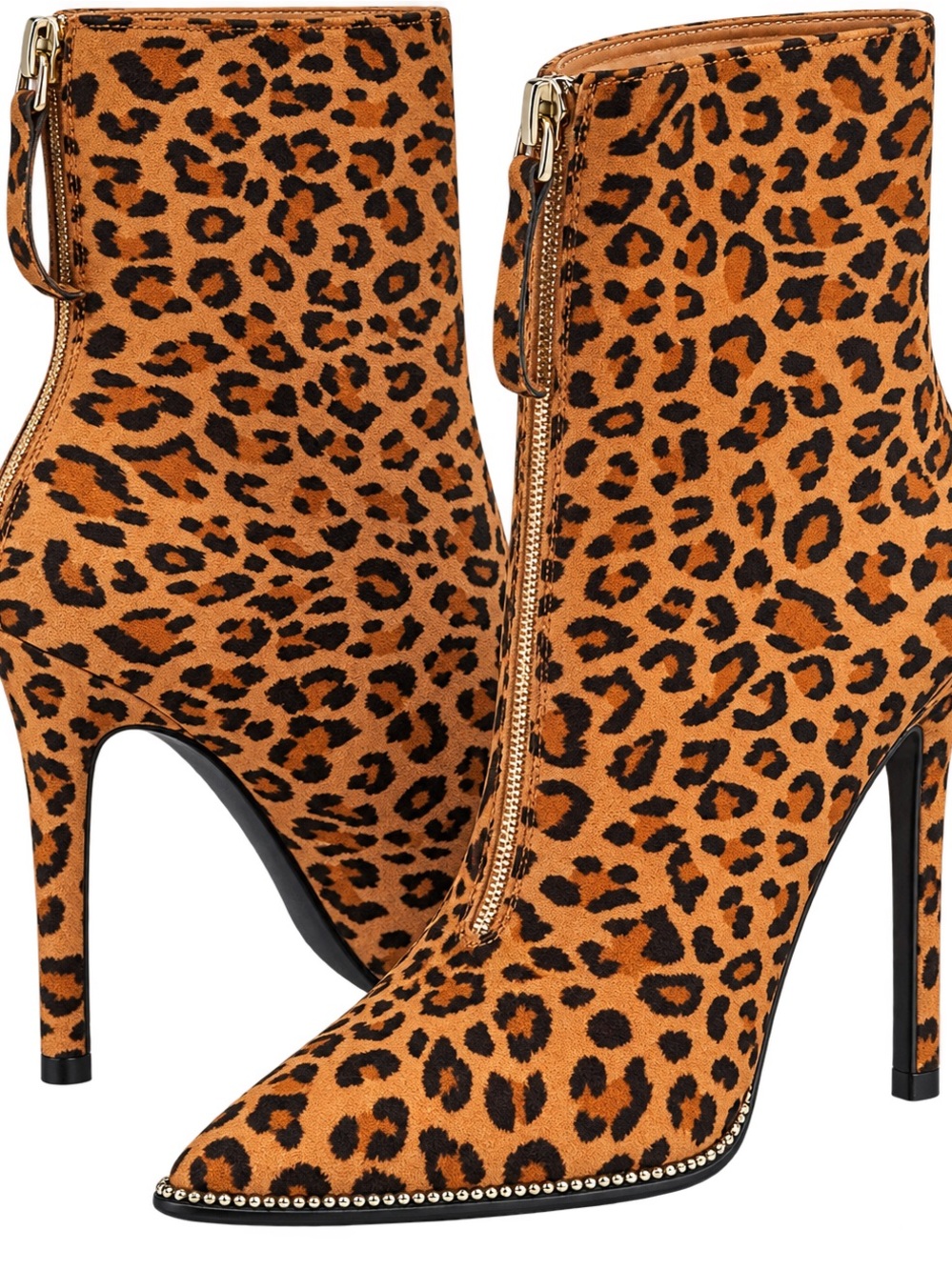 Fashion Nova Leopard Print Pointed Toe Stiletto Ankle Boots - Brown/Black